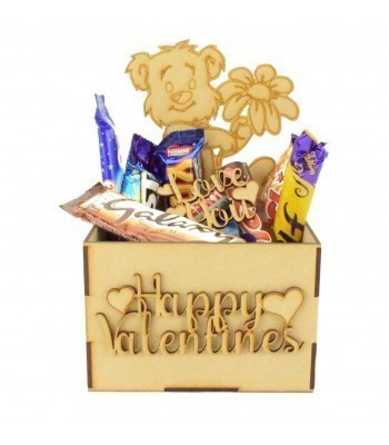 Laser Cut Valentines Hamper Treat Boxes - Teddy with Flower Shape
